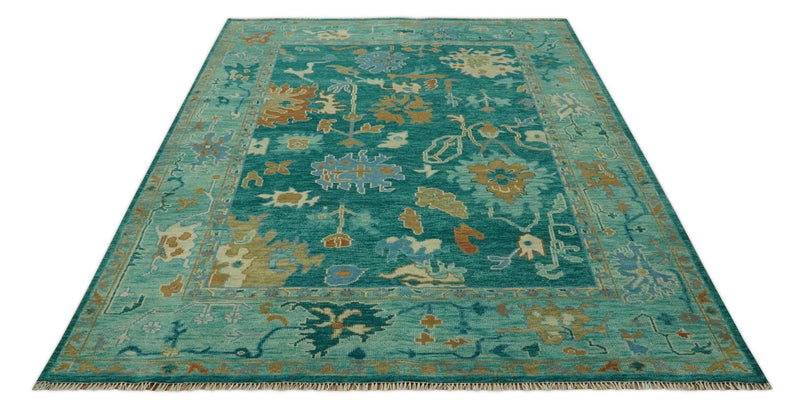 Hand Knotted Teal Traditional Oushak 9x12 wool area rug