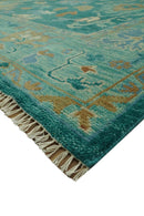Hand Knotted Teal Traditional Oushak 9x12 wool area rug