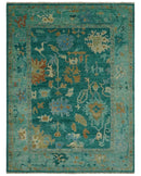 Hand Knotted Teal Traditional Oushak 9x12 wool area rug