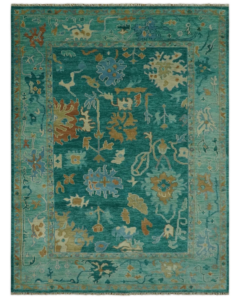 Hand Knotted Teal Traditional Oushak 9x12 wool area rug