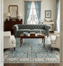 Hand-Knotted Wool Area Rug - Blue and Ivory Oushak Antique Style
