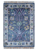 Hand Knotted Traditional Design Blue And Ivory 2x3 Wool Area Rug