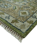 Wool Area Rug - Hand Knotted Green Silver Charcoal Heriz Style