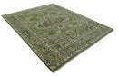 Wool Area Rug - Hand Knotted Green Silver Charcoal Heriz Style