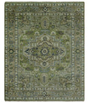 Custom Made Hand Knotted Traditional Green, Silver and Charcoal wool area rug
