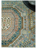 Rust and Blue Hand Knotted traditional Antique look Turkish Mamluk Living Room Multi Size wool Area Rug