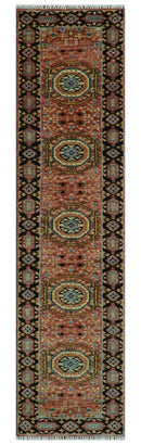 Rust and Black Kazak Medallion Hand Knotted Traditional Wool Area Rug