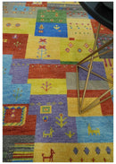 Hand knotted Traditional Multi color 8x10 Antique Tribal Style Gabbeh Design Wool Area Rug by The Rug Decor