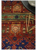 Hand knotted Traditional Multi Sizes Antique Style Vintage Finish Rust and Blue Area Rug