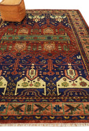 Hand knotted Traditional Multi Sizes Antique Style Vintage Finish Rust and Blue Area Rug by The Rug Decor