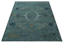 Hand Knotted Traditional Oriental Oushak Antique Style Green Wool Area Rug