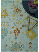 Hand Knotted Traditional Oushak Blue And Mustard Wool Rug
