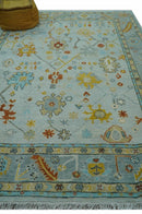 Hand Knotted Traditional Oushak Blue And Mustard Wool Rug