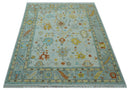 Hand Knotted Traditional Oushak Blue And Mustard Wool Rug