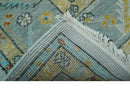 Hand Knotted Traditional Oushak Blue And Mustard Wool Rug