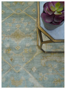 Hand Knotted Traditional Oushak Design Blue And Beige 6x9 Wool Rug