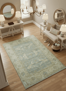 Hand Knotted Traditional Oushak Design Blue And Beige 6x9 Wool Rug