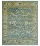Hand Knotted Traditional Oushak Design Blue And Beige 8x10 Wool Area Rug