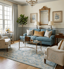 Teal And Beige Hand Knotted Wool Area Rug - Traditional Turkish Oushak by The Rug Decor
