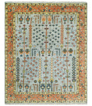 Hand Knotted Tree of Life Rust and Blue Traditional Turkish Design Wool Rug