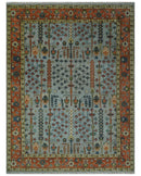 Hand Knotted Tree of Life Rust and Blue Traditional Turkish Design Wool Rug