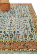 Hand Knotted Tree of Life Rust and Blue Traditional Turkish Design Wool Rug