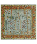 Hand Knotted Tree of Life Rust and Blue Traditional Turkish Design Wool Rug