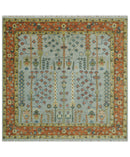 Rust and Blue Tree of Life Hand Knotted Area Rug - Turkish Design