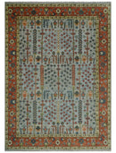 Hand Knotted Tree of Life Rust and Blue Traditional Turkish Design Wool Rug