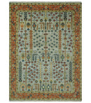 Hand Knotted Tree of Life Rust and Blue Traditional Turkish Design Wool Rug