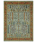 Rust and Blue Tree of Life Hand Knotted Area Rug - Turkish Design