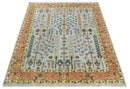 Hand Knotted Tree of Life Rust and Blue Traditional Turkish Design Wool Rug