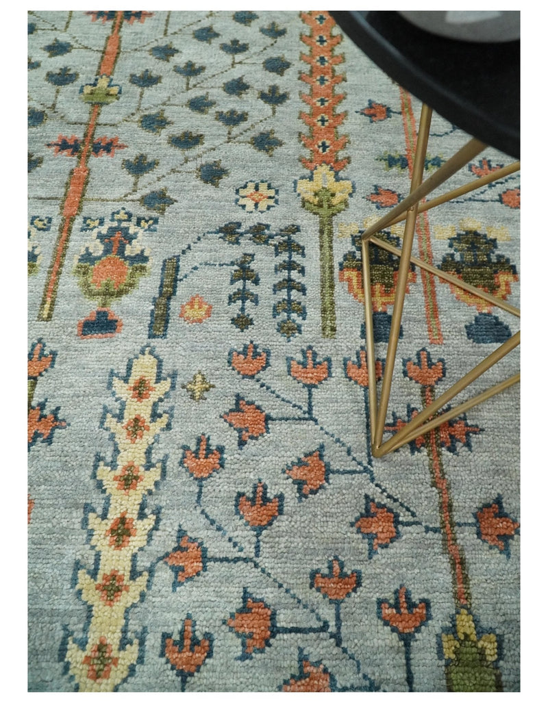 Hand Knotted Tree of Life Rust and Blue Traditional Turkish Design Wool Rug
