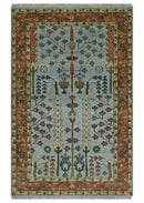 Rust and Blue Tree of Life Hand Knotted Area Rug - Turkish Design