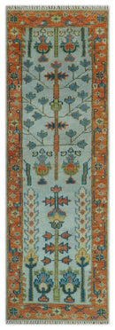 Hand Knotted Tree of Life Rust and Blue Traditional Turkish Design Wool Rug