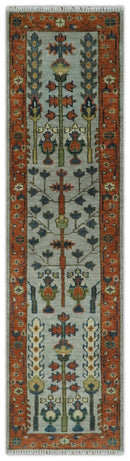 Hand Knotted Tree of Life Rust and Blue Traditional Turkish Design Wool Rug