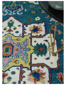 Hand Knotted White, Gold and Blue Multi Sizes Vibrant Colorful Heriz Medallion Area Rug by The Rug Decor