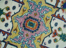 Hand Knotted White, Gold and Blue Multi Sizes Vibrant Colorful Heriz Medallion Area Rug by The Rug Decor