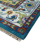 Hand Knotted White, Gold and Blue Multi Sizes Vibrant Colorful Heriz Medallion Area Rug by The Rug Decor