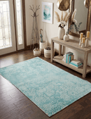 Turquoise Modern Geometric Wool Blend Area Rug 5x8 - Handmade