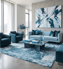 White and Blue Wool Bamboo Silk Area Rug - Handmade Blend Contemporary Transitional 9x12