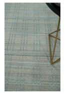 Hand Made 8x10 Modern Geometric striped Beige and Silver Scandinavian Blended Wool Flatwoven Area Rug | KE11