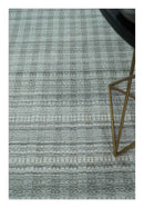 Hand Made 8x10 Modern Stripes Charcoal, Gray and Beige Scandinavian Blended Wool Flatwoven Area Rug | KE9