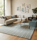 Hand Woven Peach Gray Silver Striped Modern Scandinavian Wool Flatwoven Area Rug 8x10