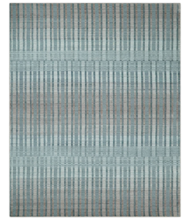 Hand Made 8x10 Modern Stripes Peach, Gray and Silver Scandinavian Blended Wool Flatwoven Area Rug | KE17
