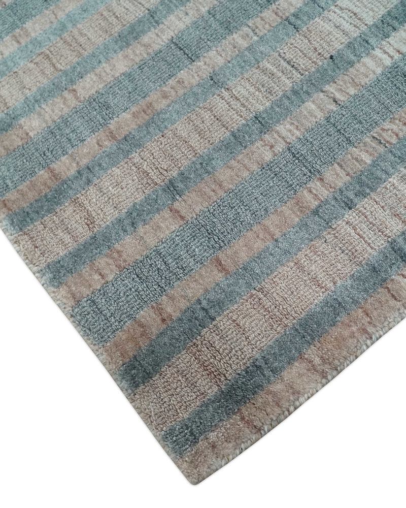 Hand Made 8x10 Modern Stripes Peach, Gray and Silver Scandinavian Blended Wool Flatwoven Area Rug | KE17