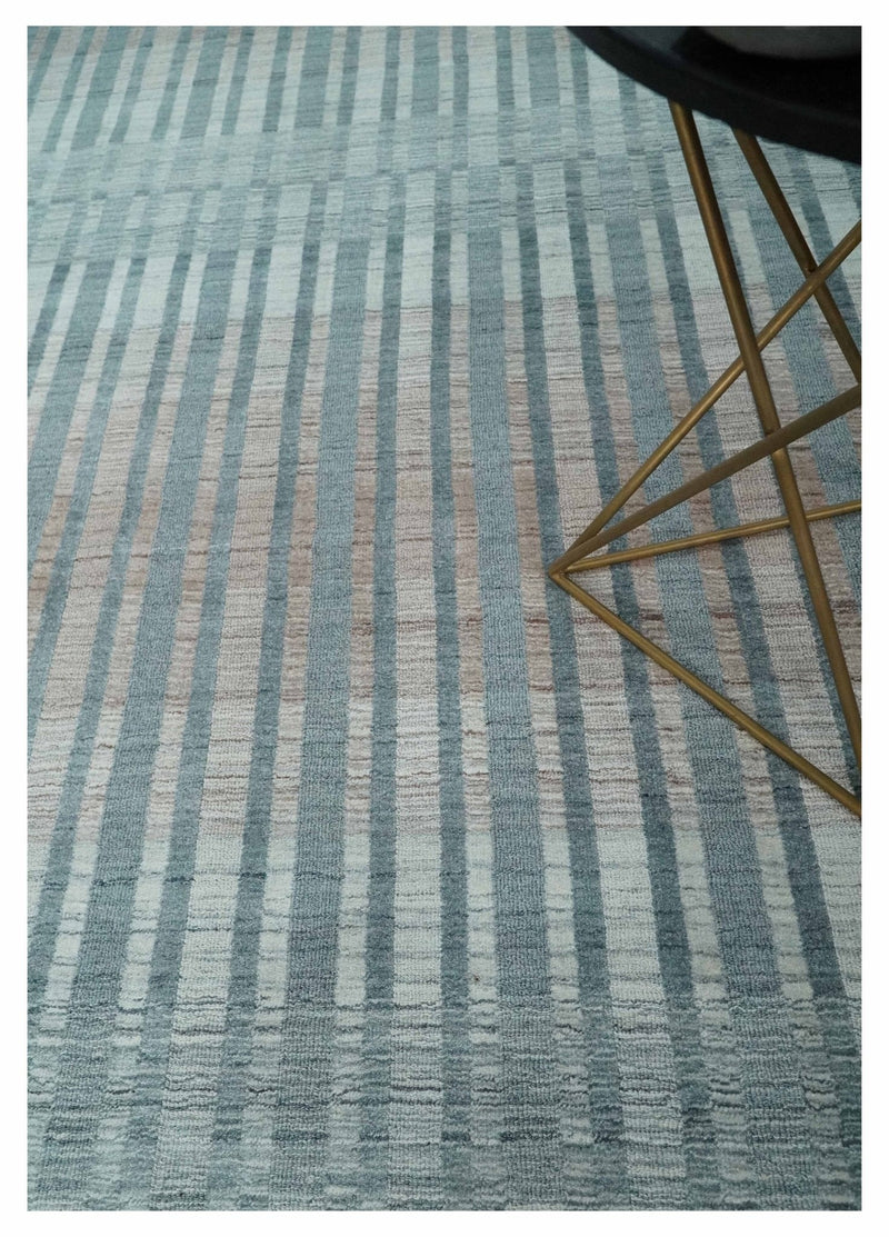 Hand Made 8x10 Modern Stripes Peach, Gray and Silver Scandinavian Blended Wool Flatwoven Area Rug | KE17
