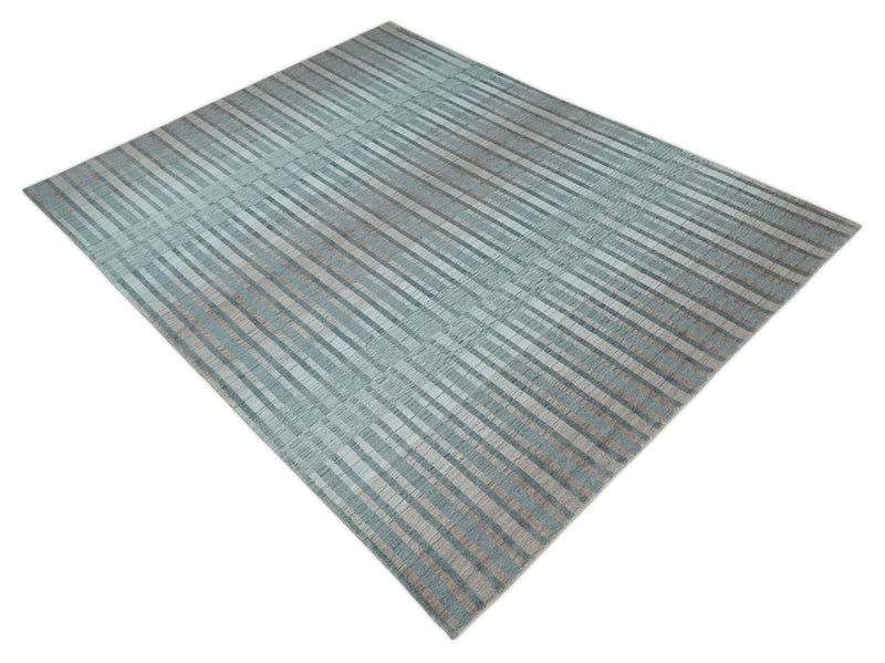 Hand Made 8x10 Modern Stripes Peach, Gray and Silver Scandinavian Blended Wool Flatwoven Area Rug | KE17