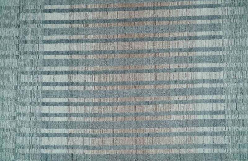 Hand Made 8x10 Modern Stripes Peach, Gray and Silver Scandinavian Blended Wool Flatwoven Area Rug | KE17