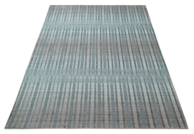 Hand Made 8x10 Modern Stripes Peach, Gray and Silver Scandinavian Blended Wool Flatwoven Area Rug | KE17